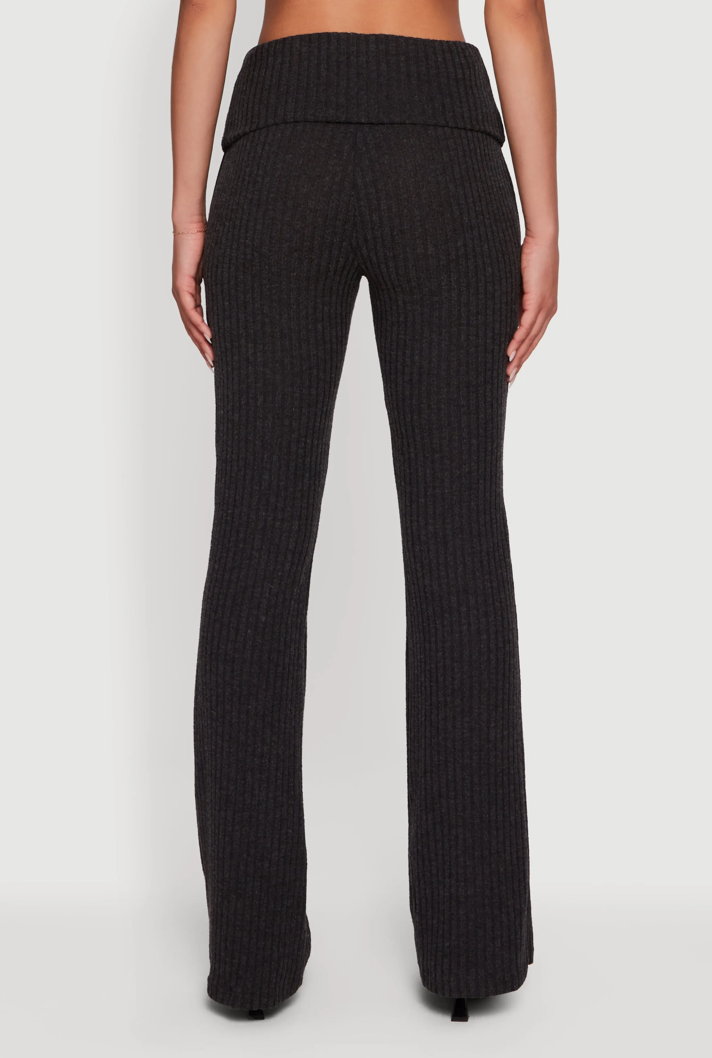 Fold Over High Waisted Flare Leg Ribbed Knit Pants sold by Rainbow product image thumbnail 5