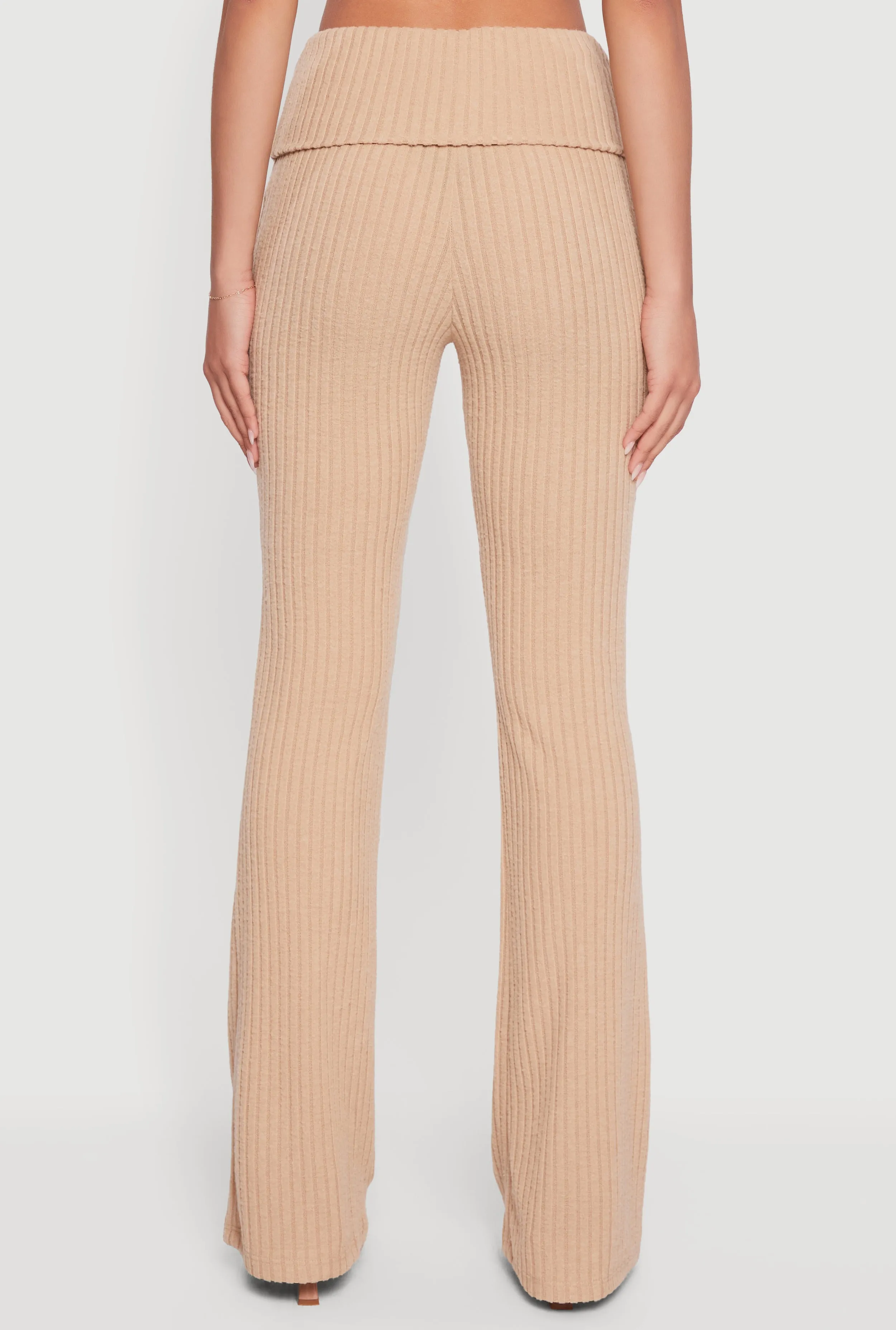 Fold Over High Waisted Flare Leg Ribbed Knit Pants sold by Rainbow product image thumbnail 5