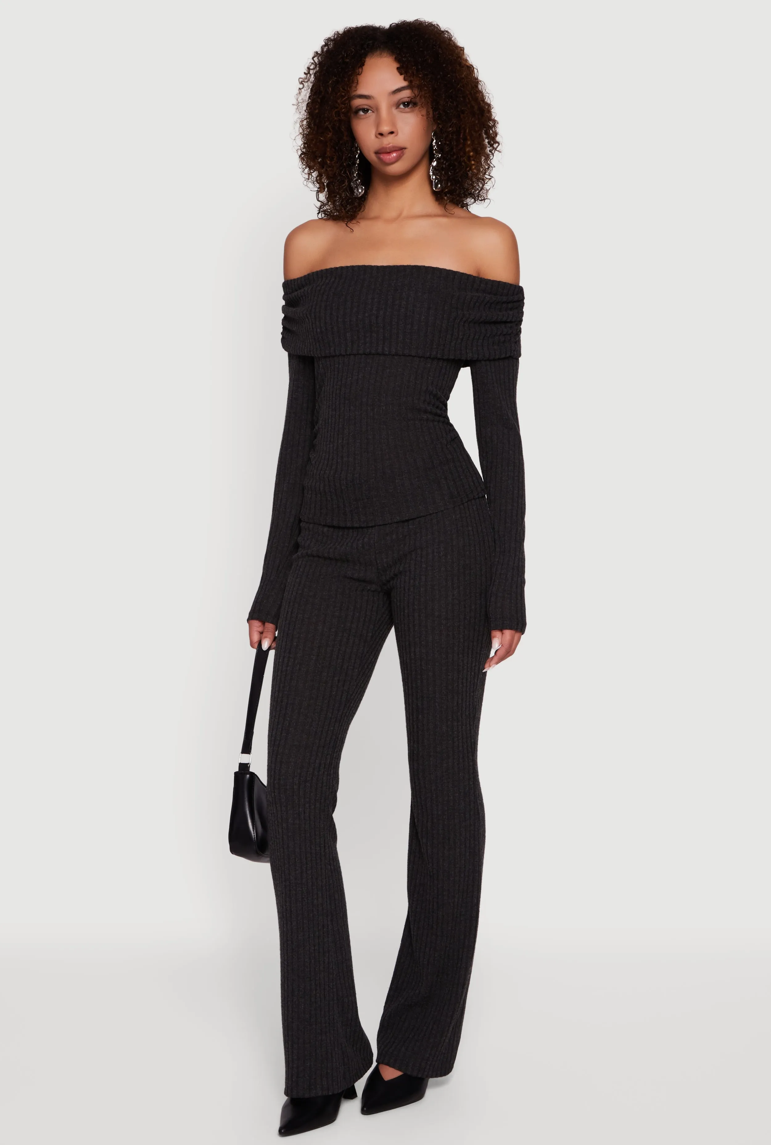 Off the Shoulder Long Sleeve Brushed Knit Top sold by Rainbow product image thumbnail 3