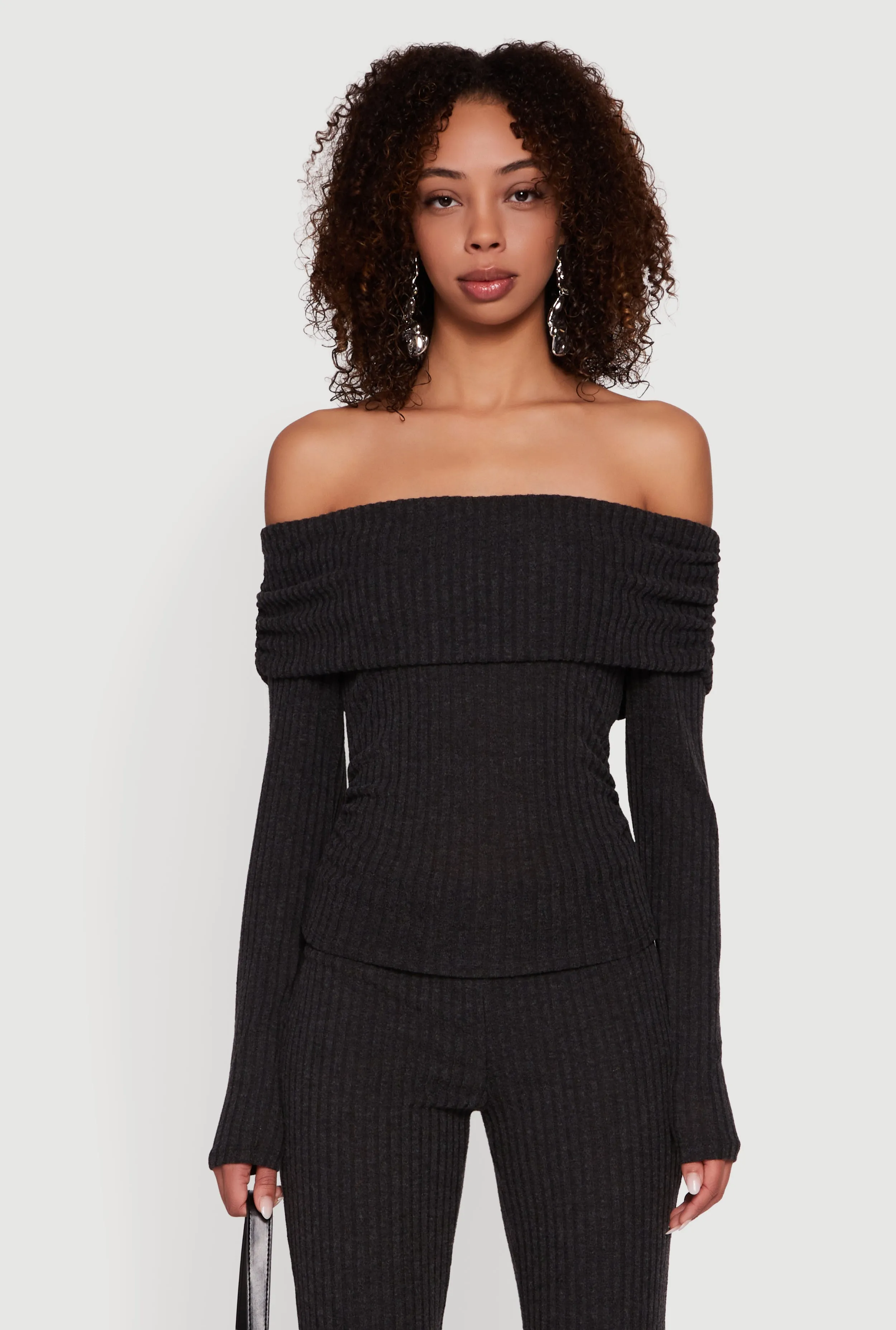 Off the Shoulder Long Sleeve Brushed Knit Top sold by Rainbow
