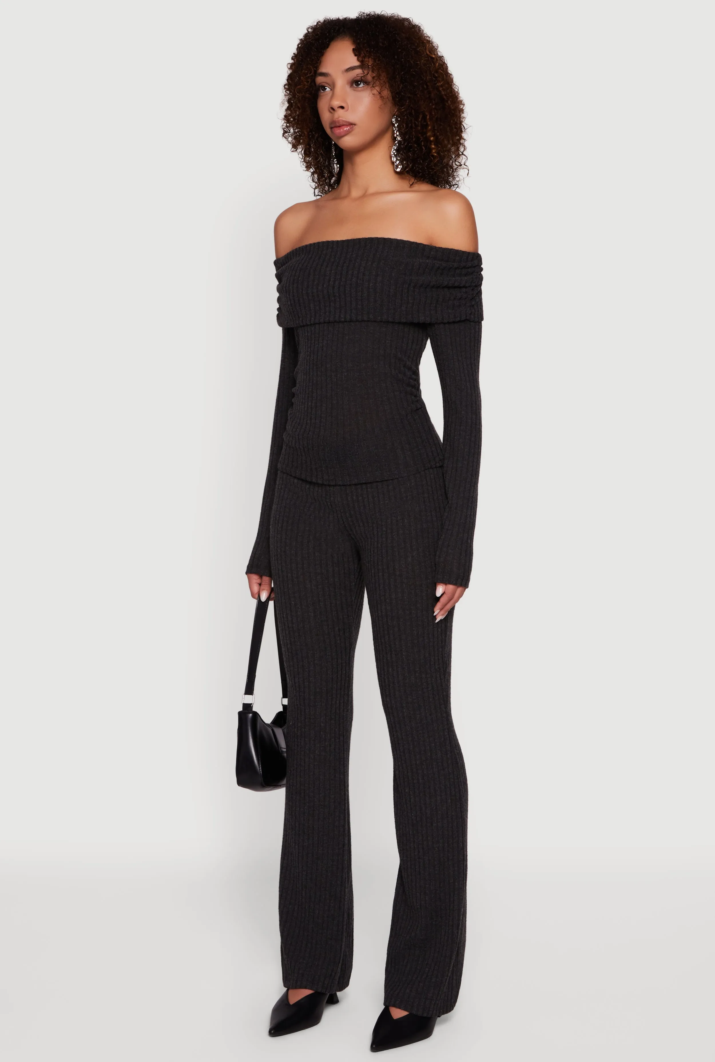 Off the Shoulder Long Sleeve Brushed Knit Top sold by Rainbow product image thumbnail 5