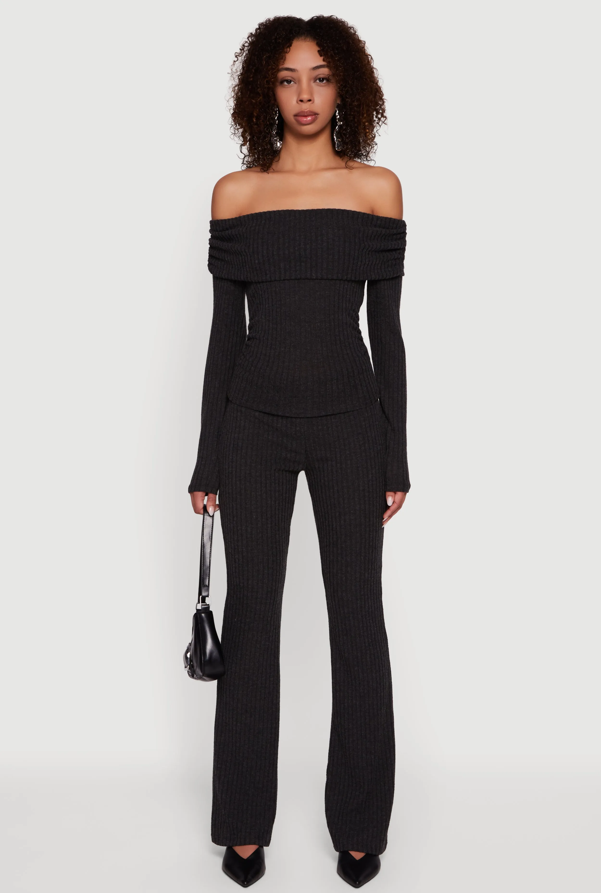 Off the Shoulder Long Sleeve Brushed Knit Top sold by Rainbow product image thumbnail 2