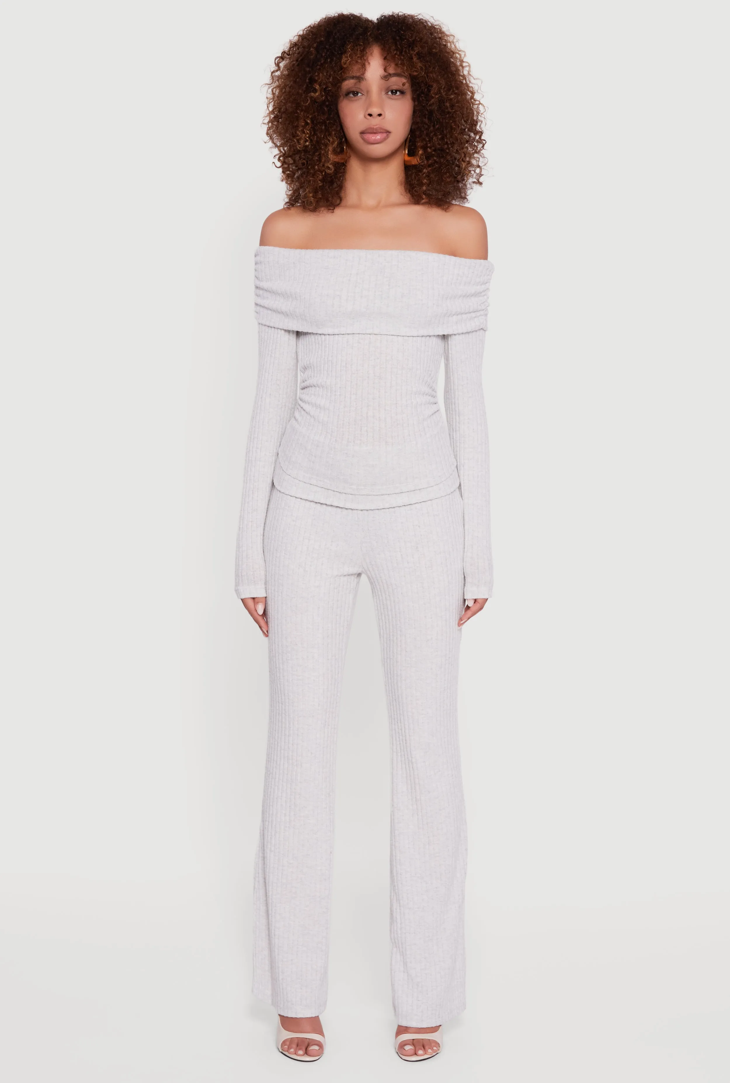 Fold Over High Waisted Flare Leg Ribbed Knit Pants sold by Rainbow product image thumbnail 2