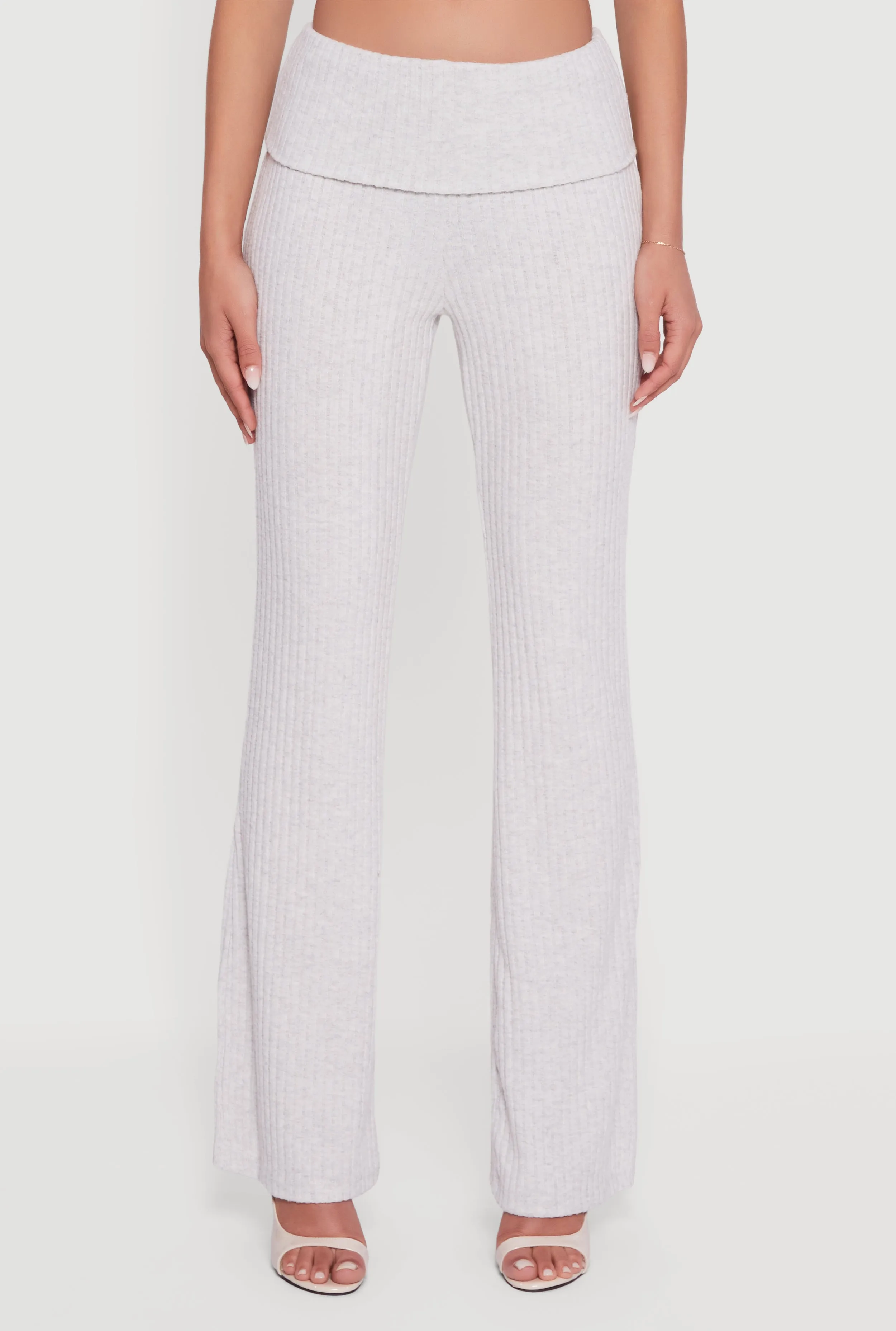Fold Over High Waisted Flare Leg Ribbed Knit Pants sold by Rainbow product image thumbnail 3