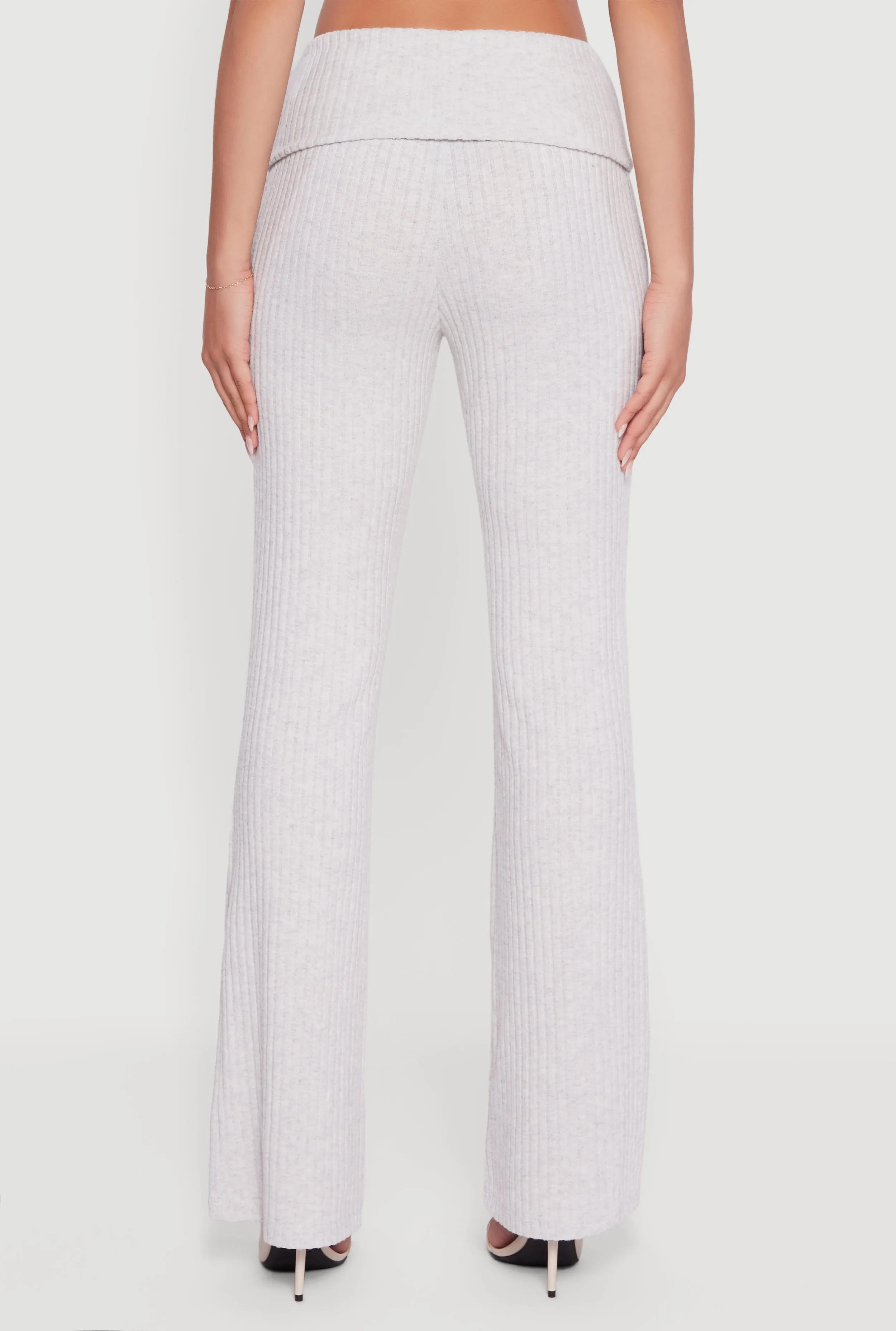 Fold Over High Waisted Flare Leg Ribbed Knit Pants sold by Rainbow product image thumbnail 5