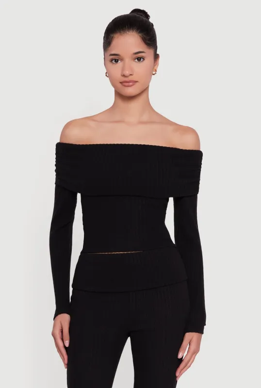 Off the Shoulder Long Sleeve Brushed Knit Top sold by Rainbow