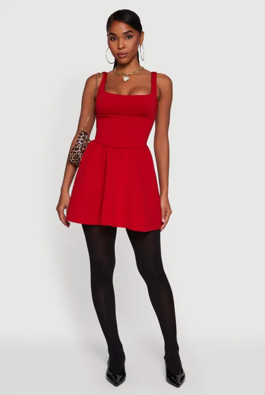 Scuba Square Neck Open Back Corset Skater Dress sold by Rainbow