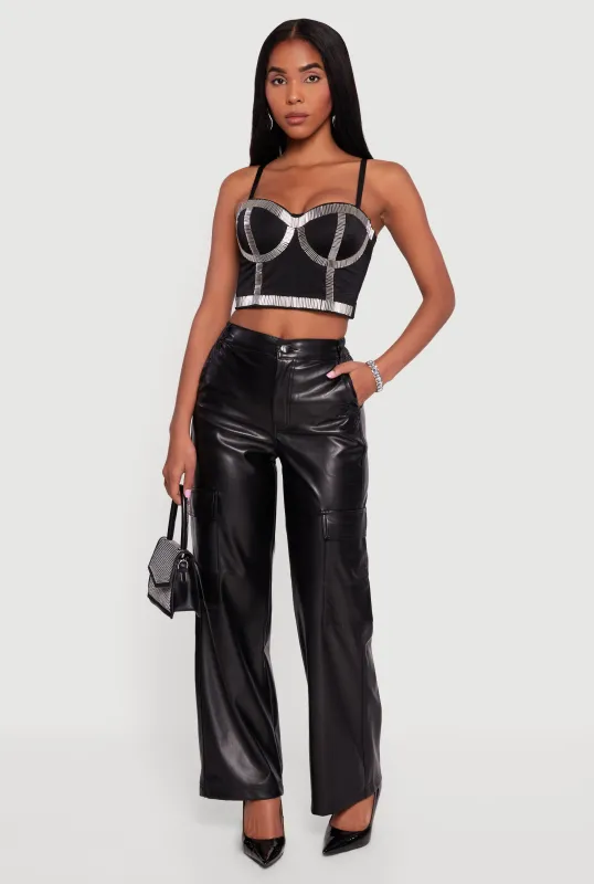 Faux Leather Straight Leg Cargo Pants sold by Rainbow