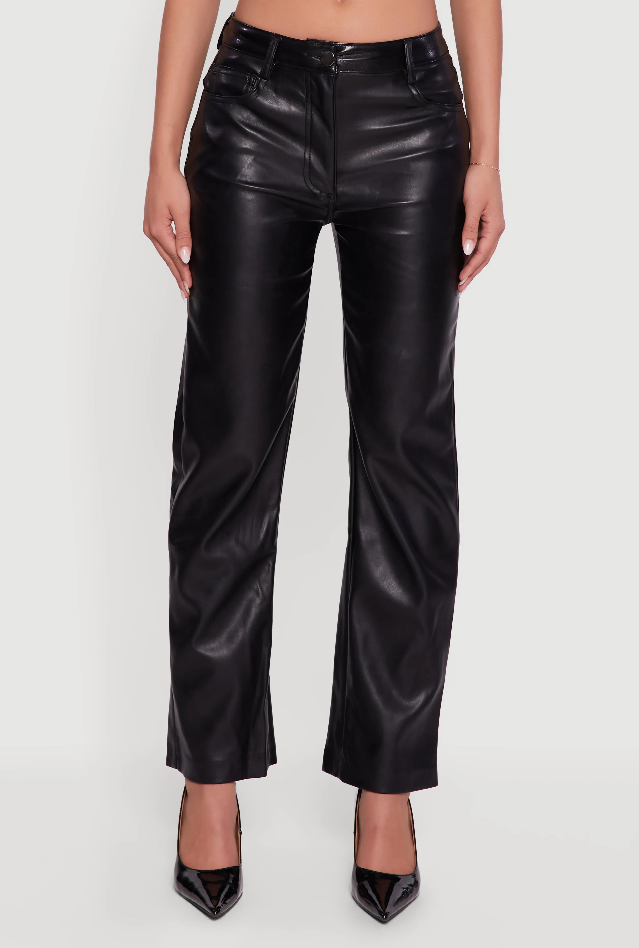 Mid Rise Faux Leather Straight Leg Pants sold by Rainbow product image thumbnail 5