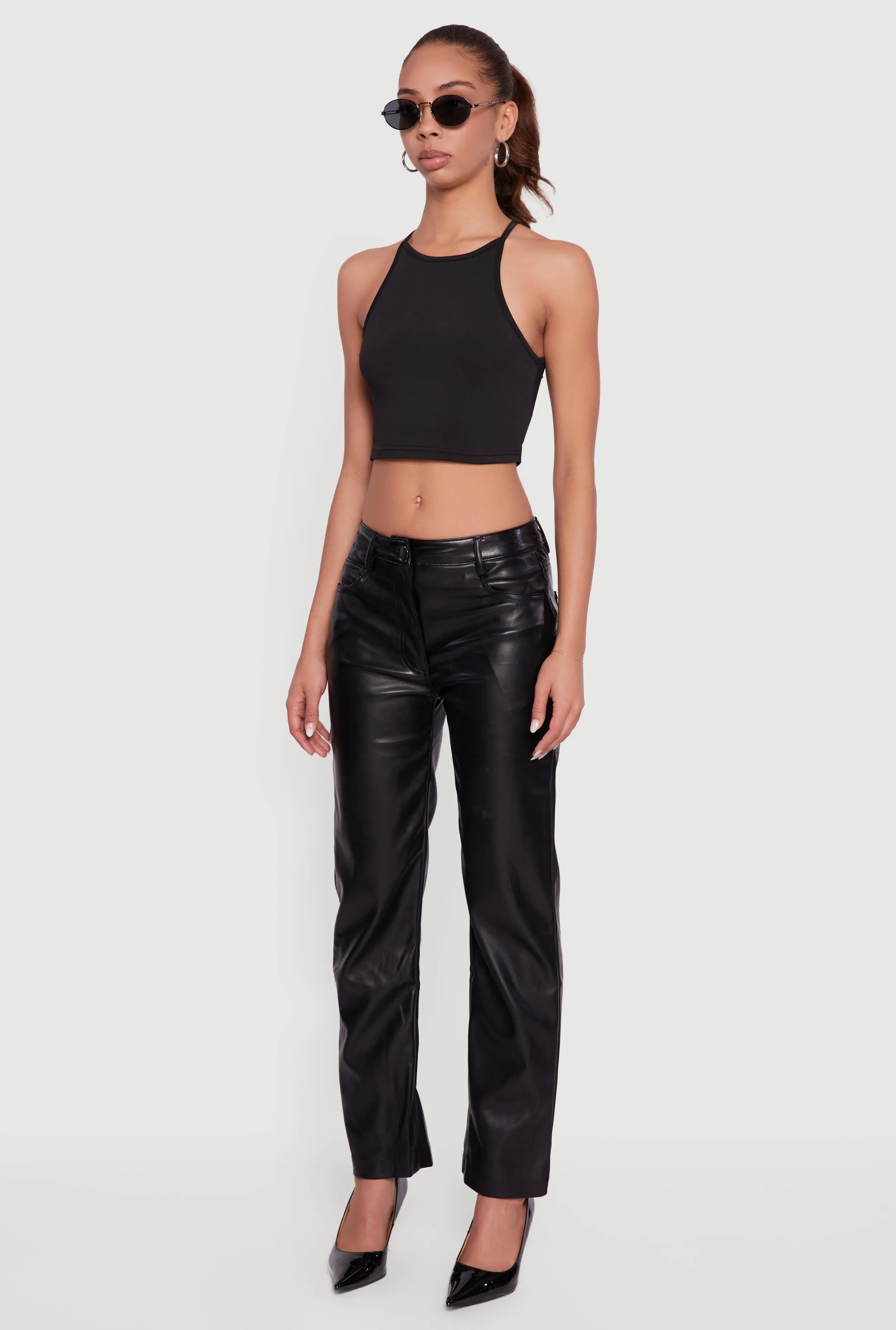 Mid Rise Faux Leather Straight Leg Pants sold by Rainbow product image thumbnail 3
