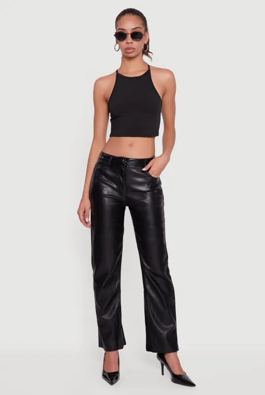 Mid Rise Faux Leather Straight Leg Pants made by Rainbow