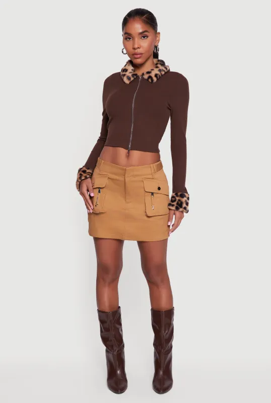 Mid Rise Solid Twill Cargo Mini Skirt sold by Rainbow
