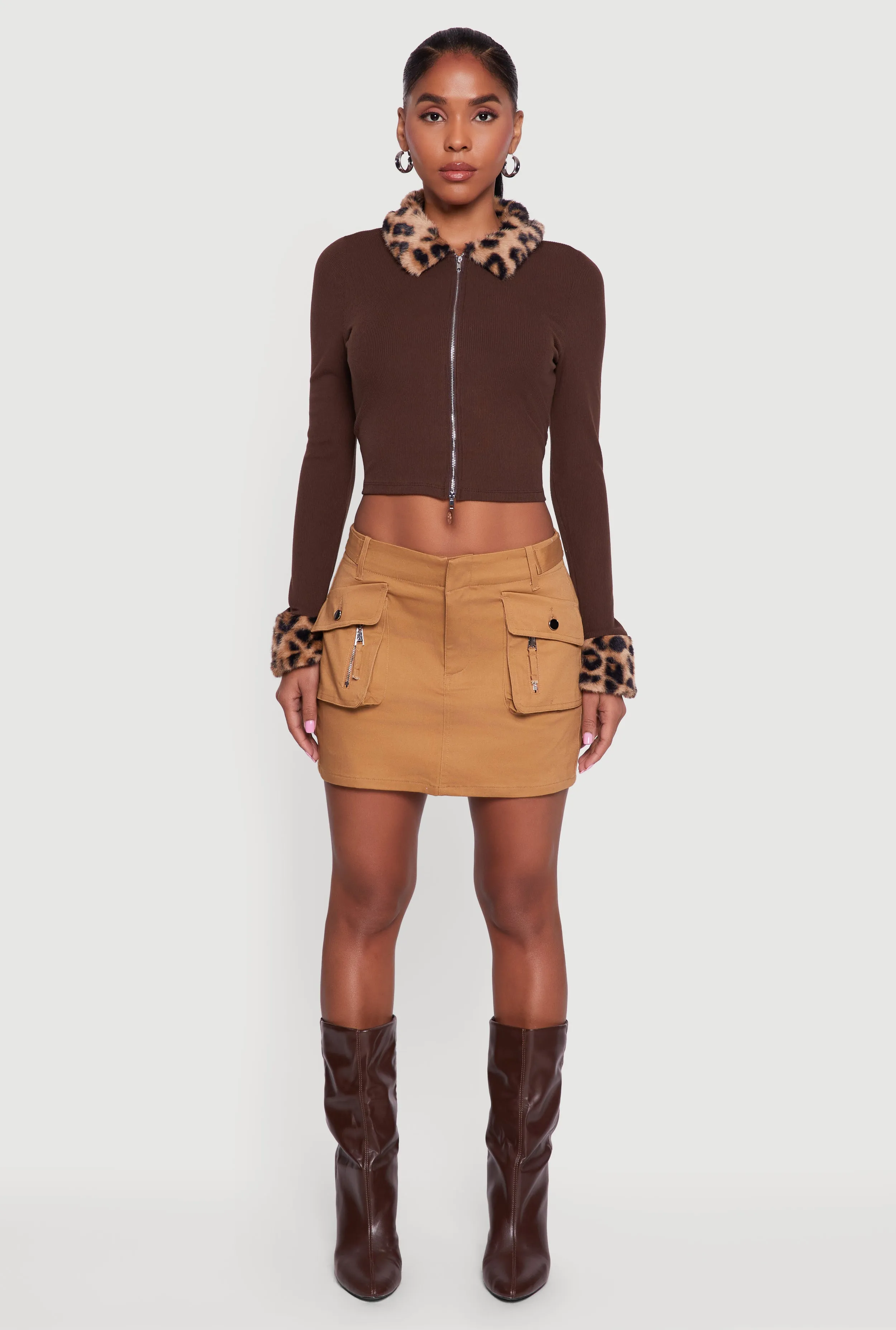 Mid Rise Solid Twill Cargo Mini Skirt sold by Rainbow product image thumbnail 2