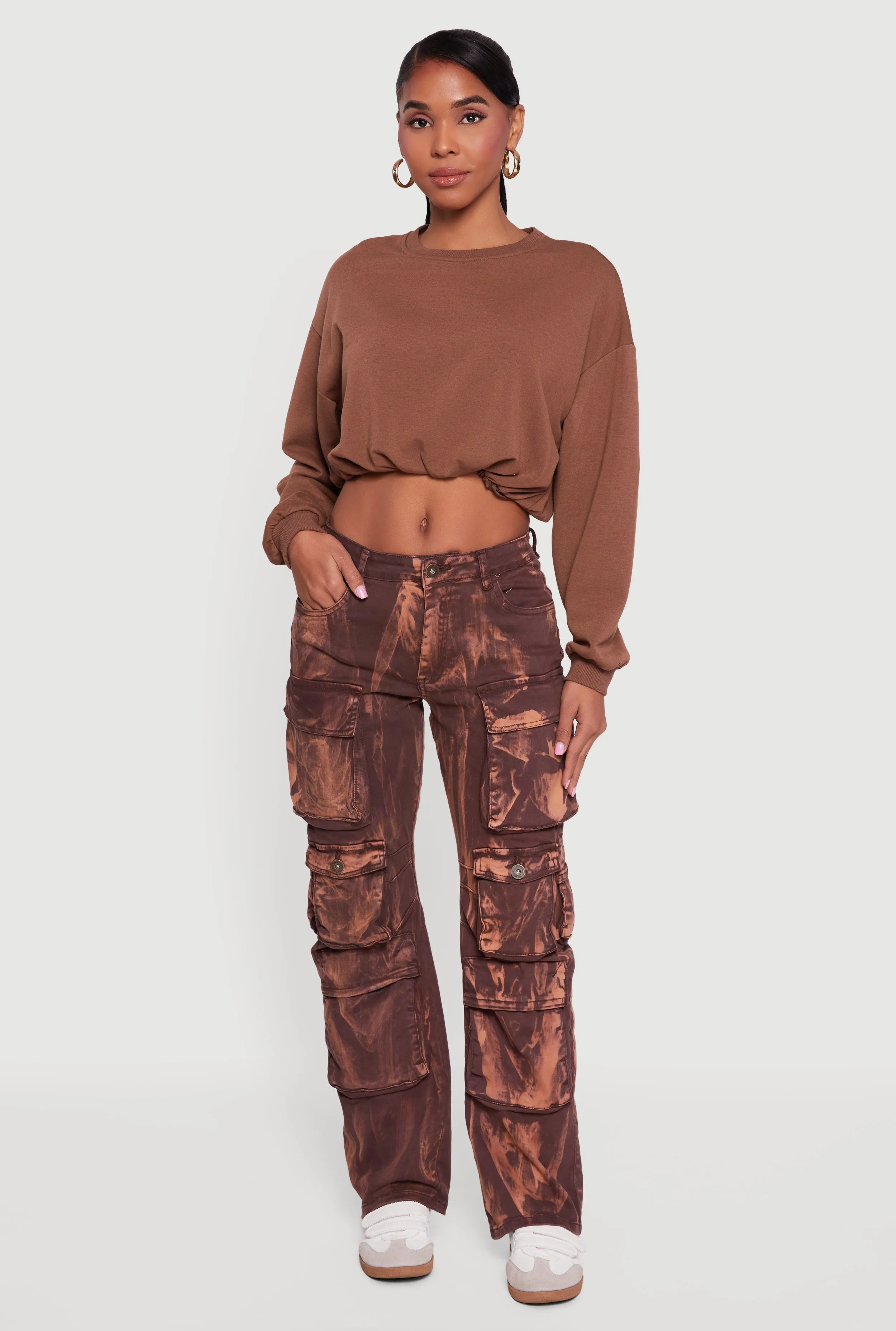 Long Sleeve Cropped Bubble Hem Sweatshirt sold by Rainbow