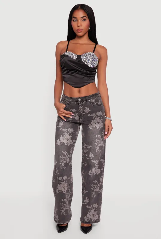 Asymmetrical Rhinestone Cropped Bustier sold by Rainbow