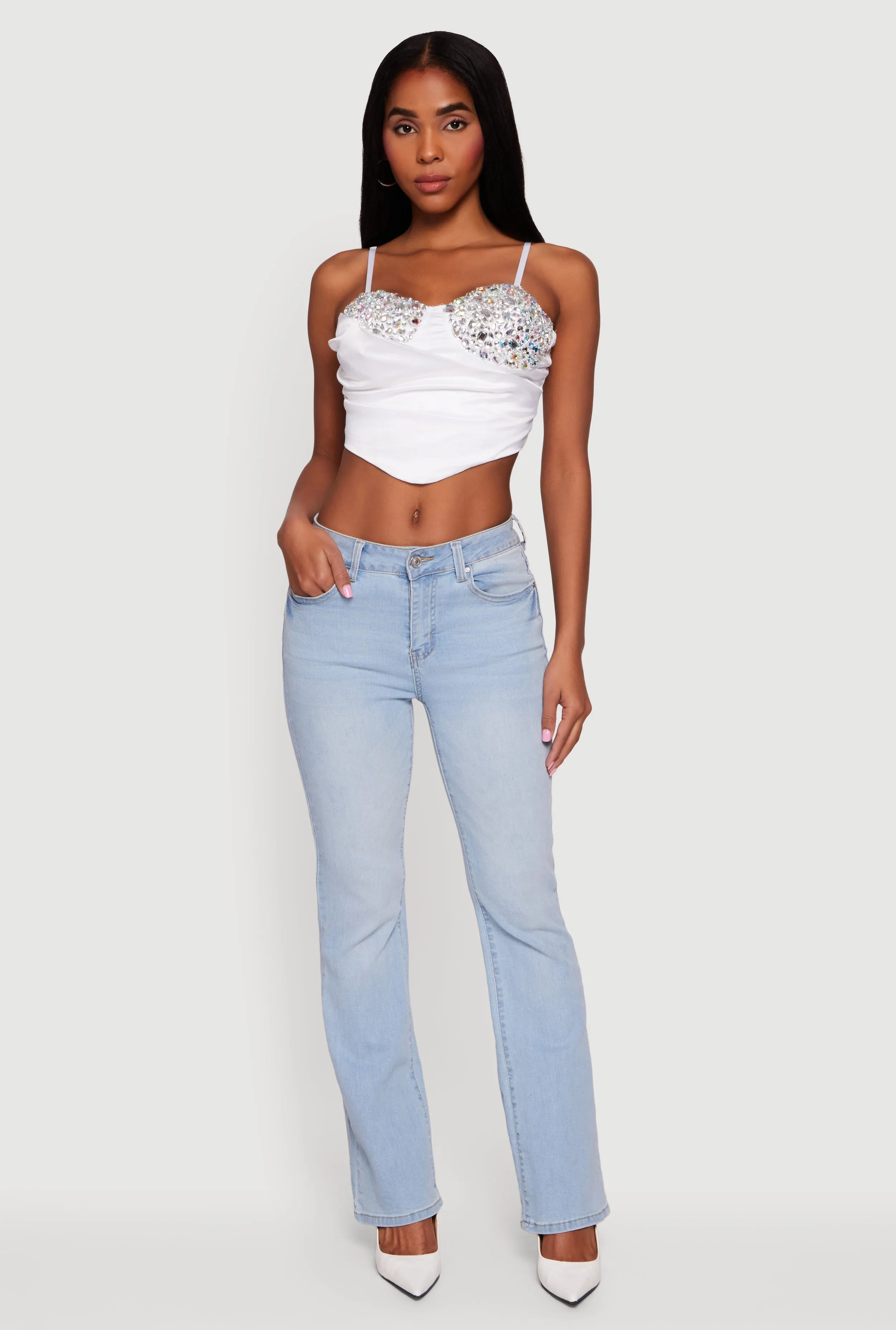 Asymmetrical Rhinestone Cropped Bustier sold by Rainbow product image thumbnail 2