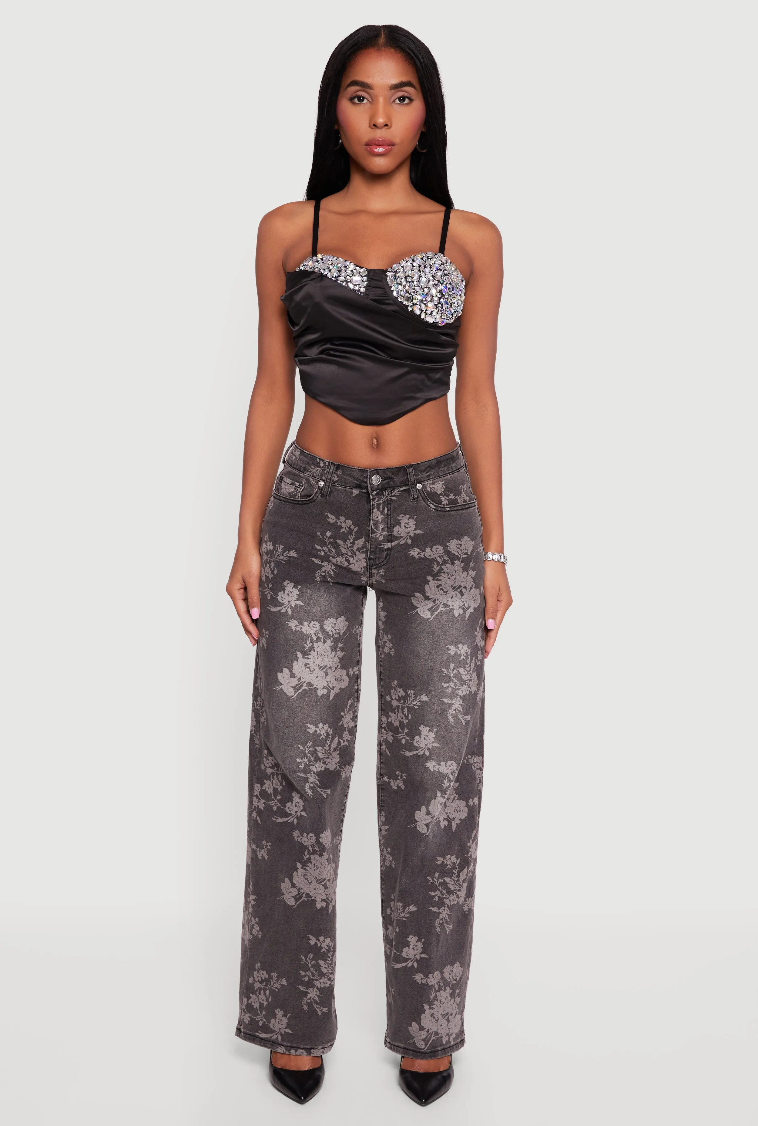 Asymmetrical Rhinestone Cropped Bustier sold by Rainbow product image thumbnail 3