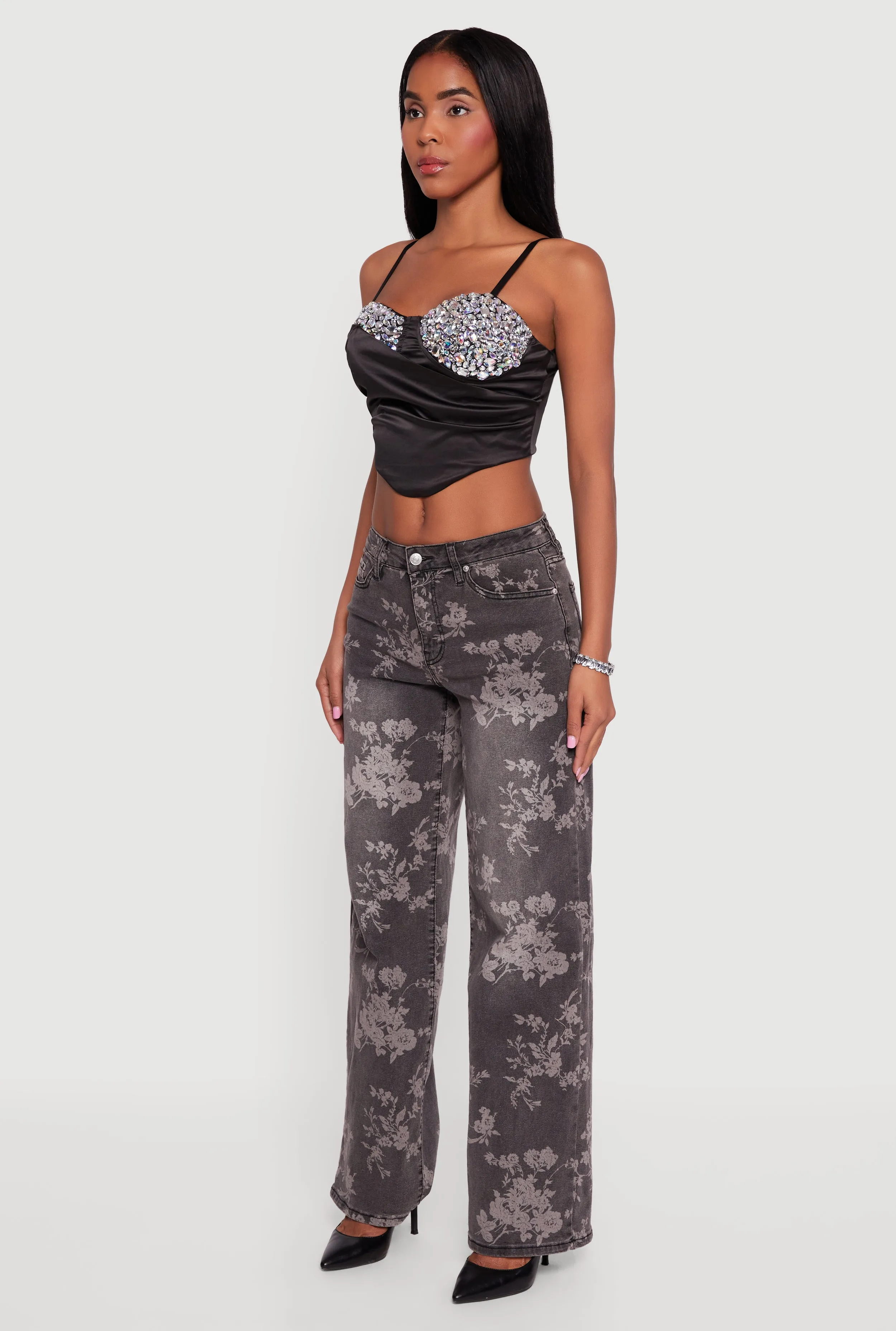 Asymmetrical Rhinestone Cropped Bustier sold by Rainbow product image thumbnail 5