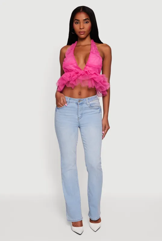 Tulle Ruffle Hem Backless Cropped Halter Top sold by Rainbow