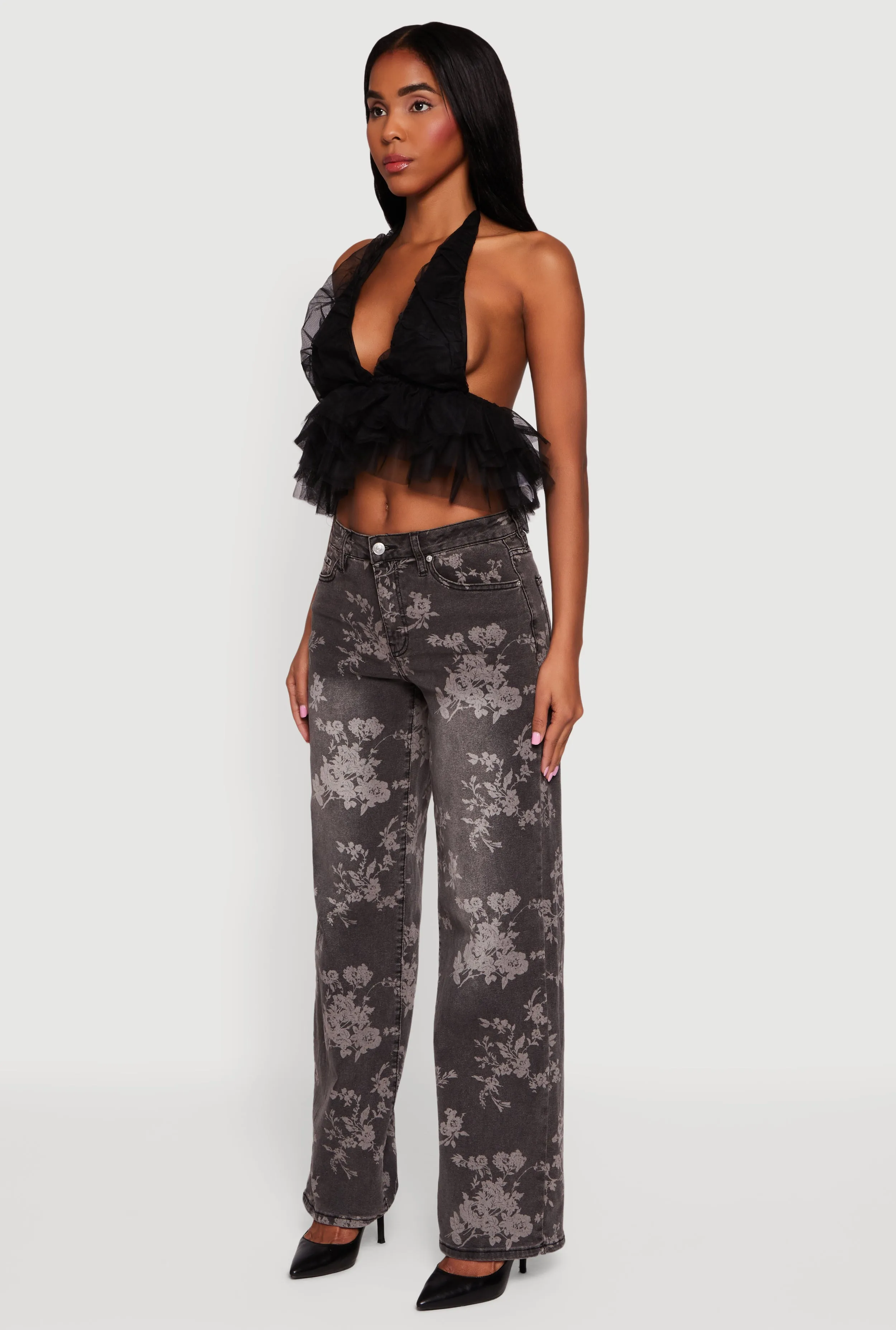 Tulle Ruffle Hem Backless Cropped Halter Top sold by Rainbow product image thumbnail 5