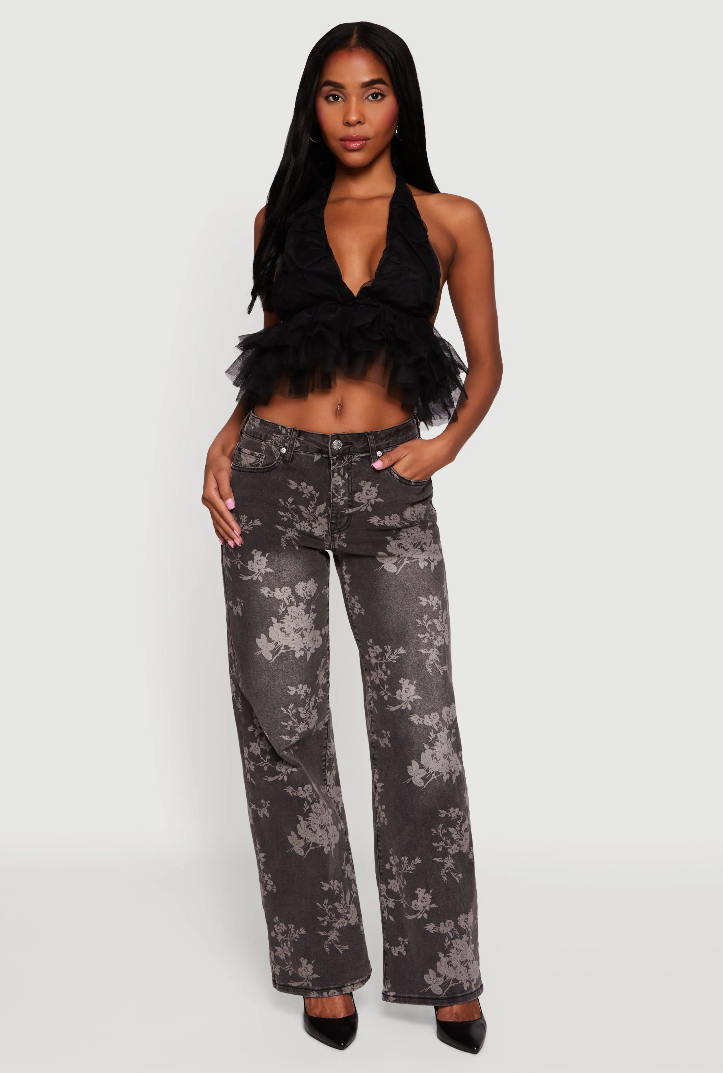 Tulle Ruffle Hem Backless Cropped Halter Top sold by Rainbow product image thumbnail 3