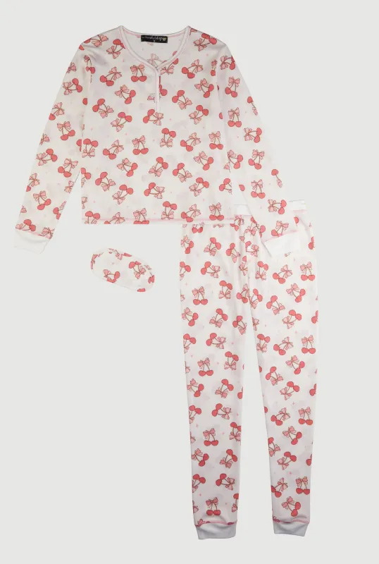 Cherry Bow Graphic Waffle Knit Thermal Pajama Gift Set sold by Rainbow