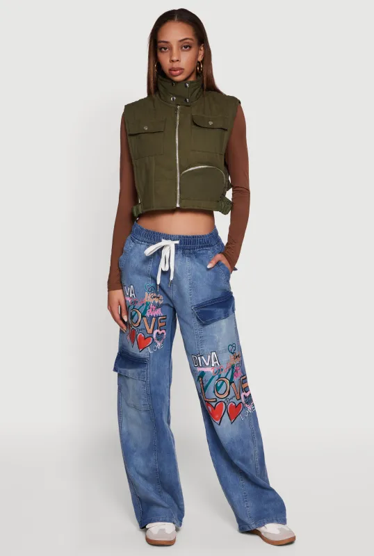 Side Buckle Detail Cropped Mock Neck Vest made by Rainbow