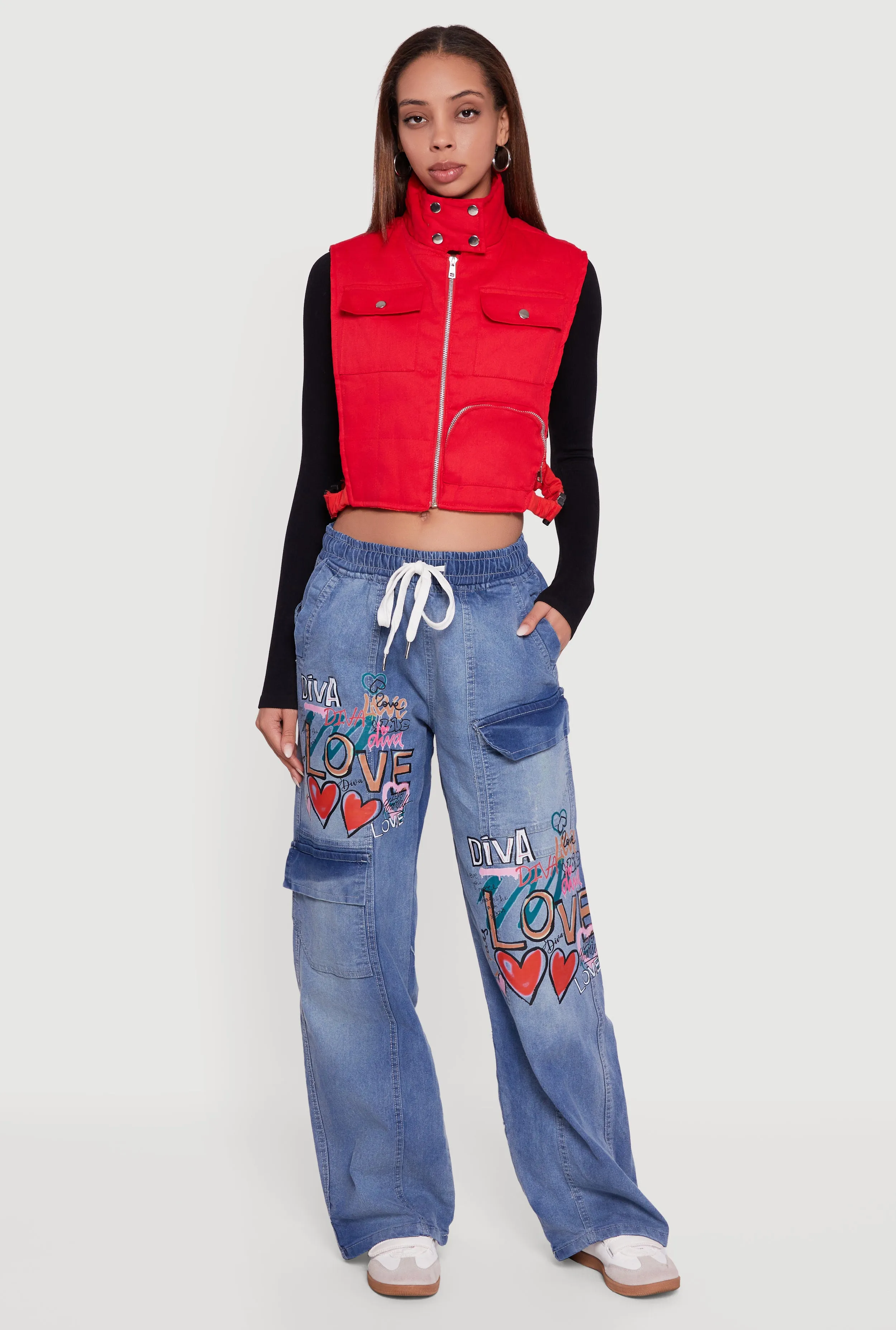 Side Buckle Detail Cropped Mock Neck Vest sold by Rainbow