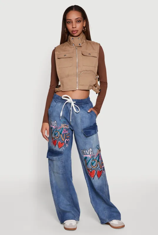 Side Buckle Detail Cropped Mock Neck Vest made by Rainbow