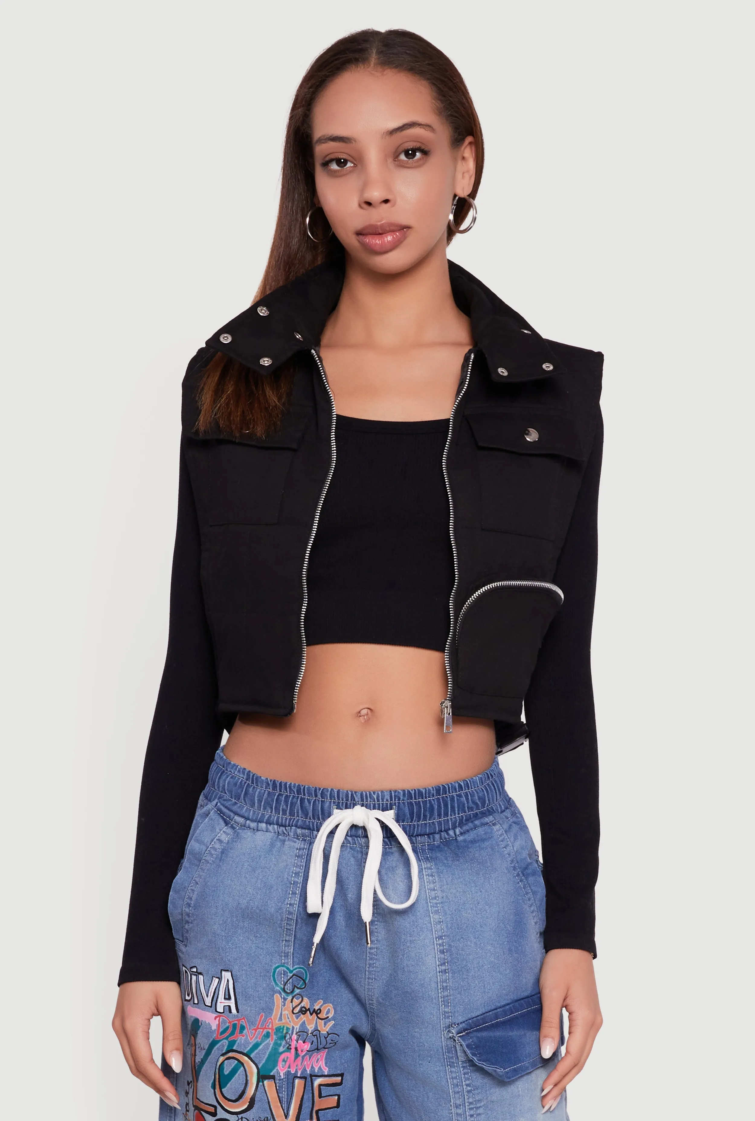 Side Buckle Detail Cropped Mock Neck Vest sold by Rainbow product image thumbnail 2