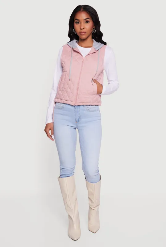 Fleece Hooded Zip Front Quilted Vest sold by Rainbow