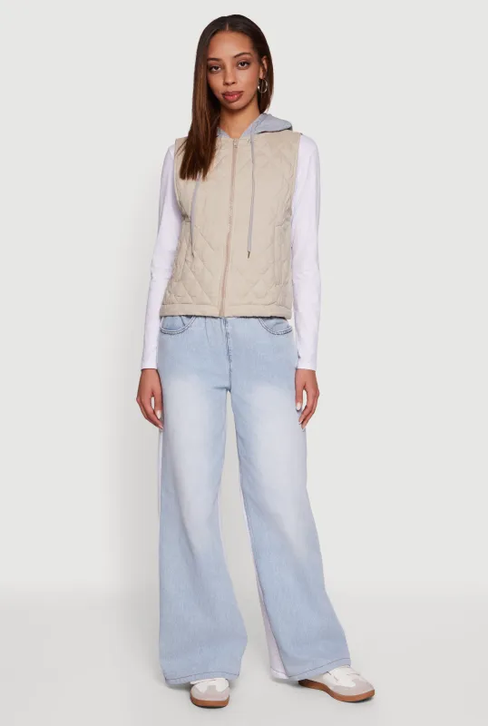 Fleece Hooded Zip Front Quilted Vest sold by Rainbow