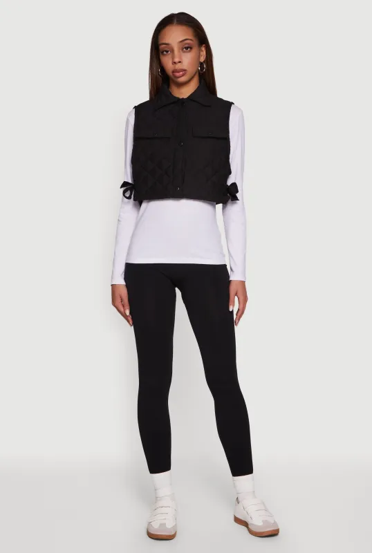Quilted Snap Button Cropped Vest with Side Ties sold by Rainbow