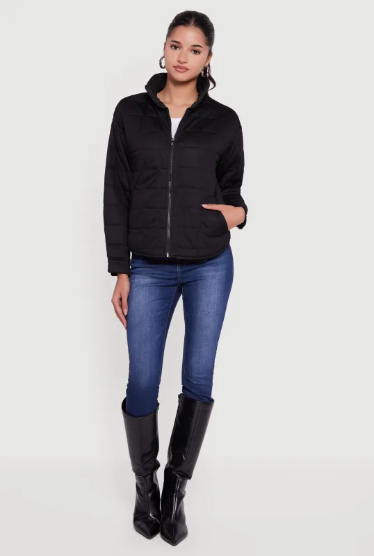 Mock Neck Zip Front Quilted Jacket sold by Rainbow
