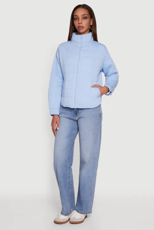 Mock Neck Zip Front Quilted Jacket sold by Rainbow