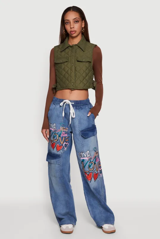 Quilted Snap Button Cropped Vest with Side Ties sold by Rainbow