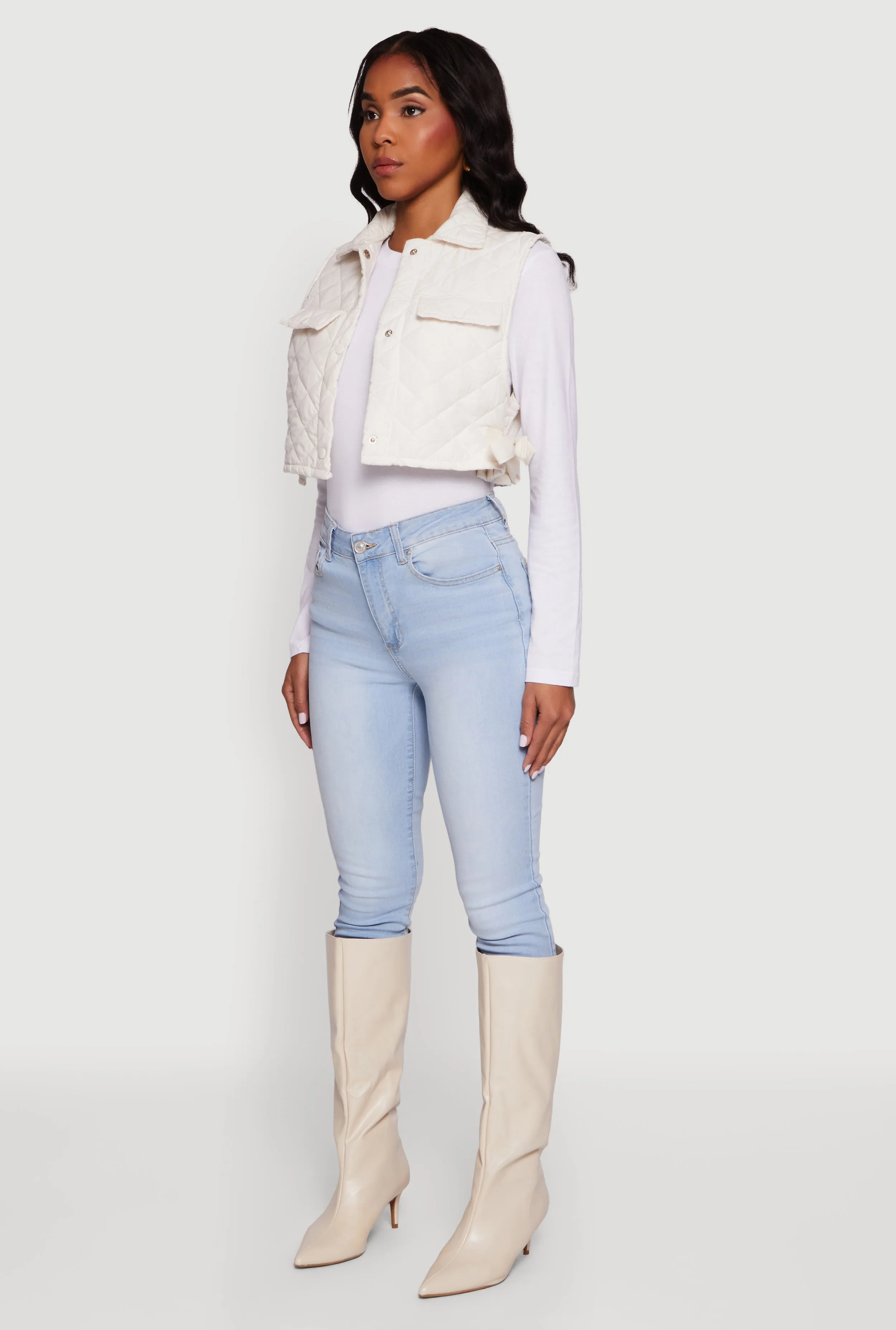 Quilted Snap Button Cropped Vest with Side Ties sold by Rainbow product image thumbnail 5