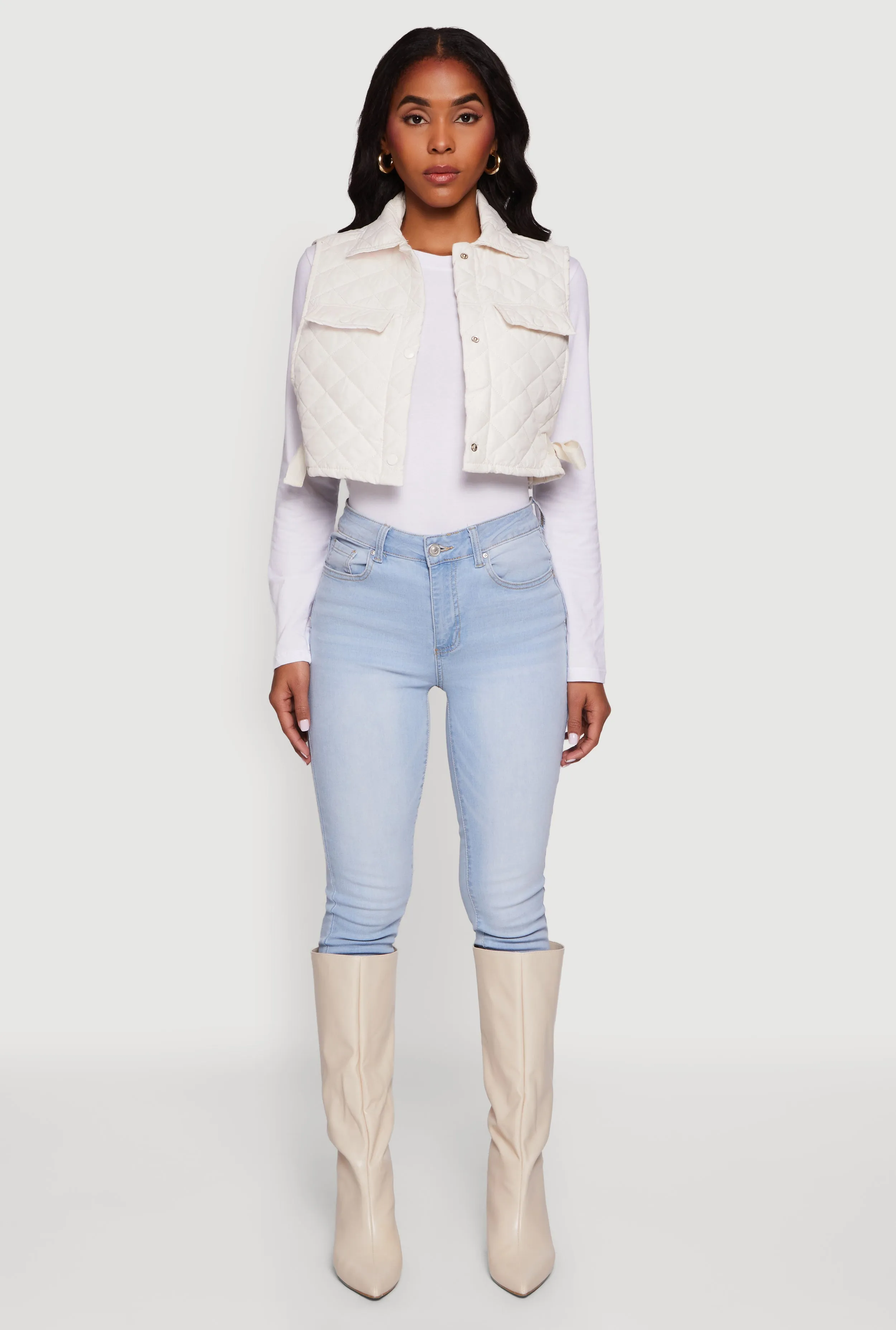 Quilted Snap Button Cropped Vest with Side Ties sold by Rainbow product image thumbnail 3