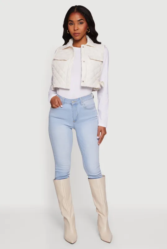 Quilted Snap Button Cropped Vest with Side Ties sold by Rainbow