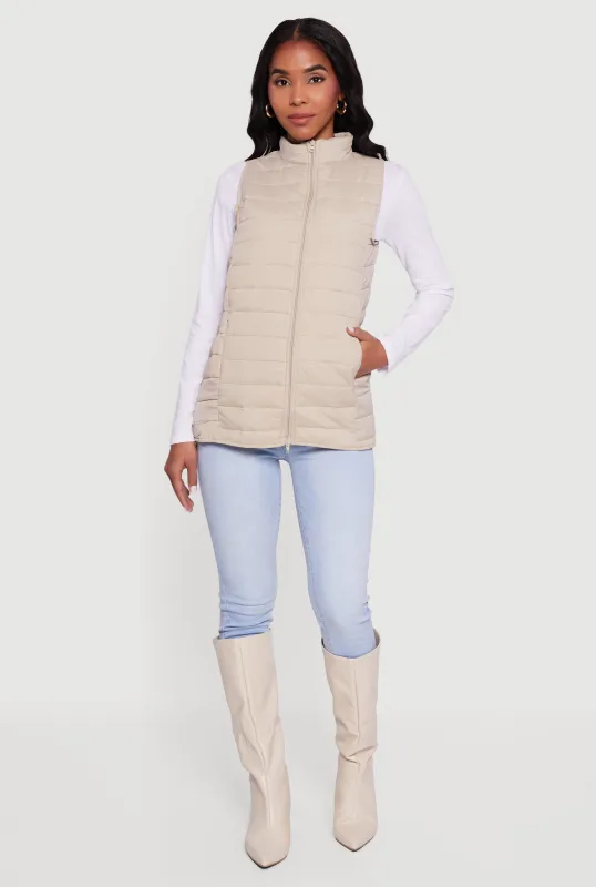 Nylon Zip Front Mock Neck Puffer Vest sold by Rainbow