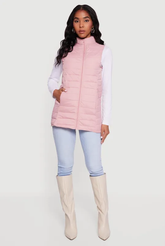 Nylon Zip Front Mock Neck Puffer Vest sold by Rainbow