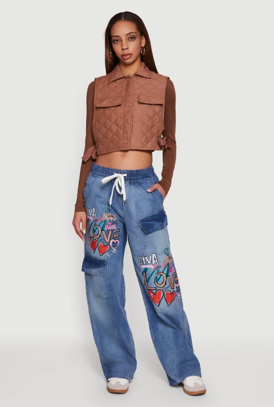 Quilted Snap Button Cropped Vest with Side Ties sold by Rainbow