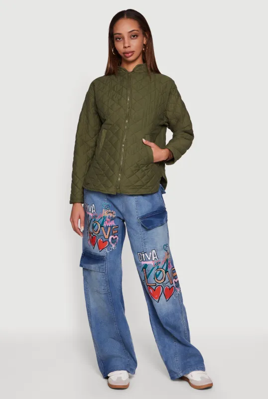 Long Sleeve Zip Front Quilted Jacket sold by Rainbow