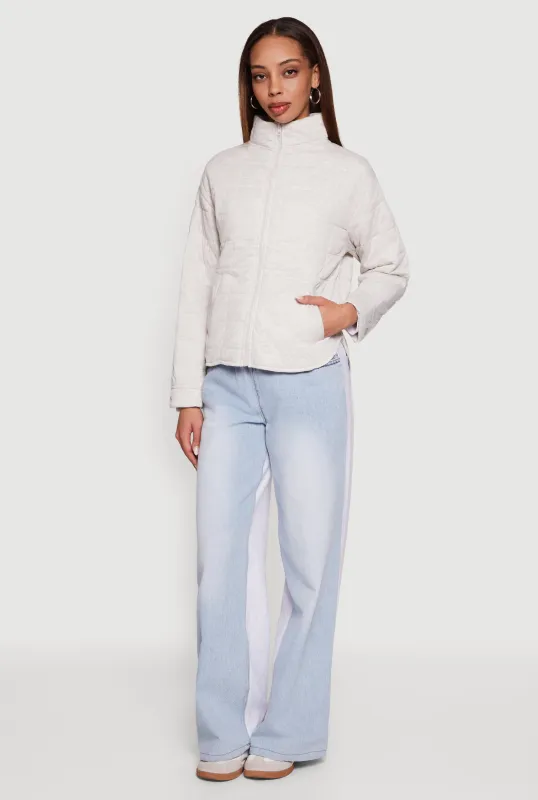 Mock Neck Zip Front Quilted Jacket sold by Rainbow