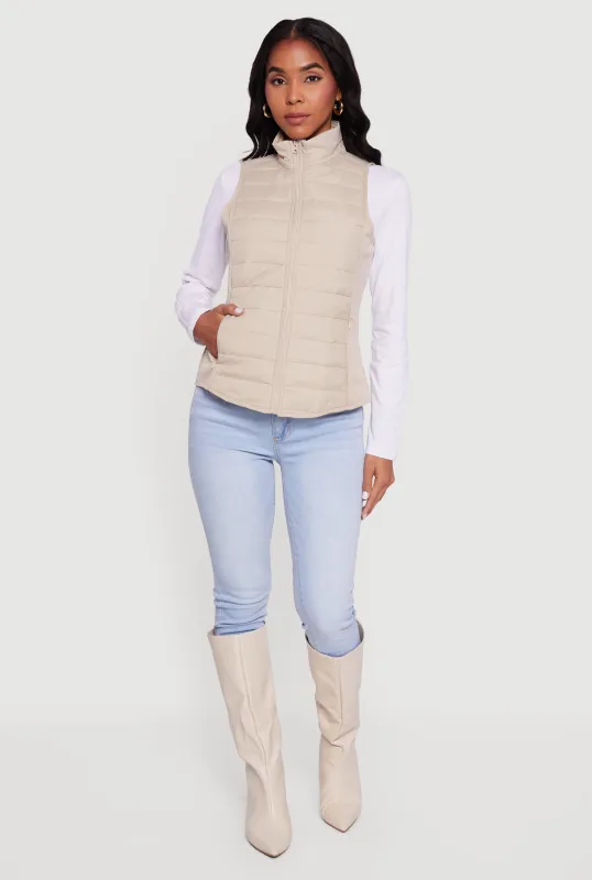 Fleece Lined Side Detail Nylon Puffer Vest sold by Rainbow