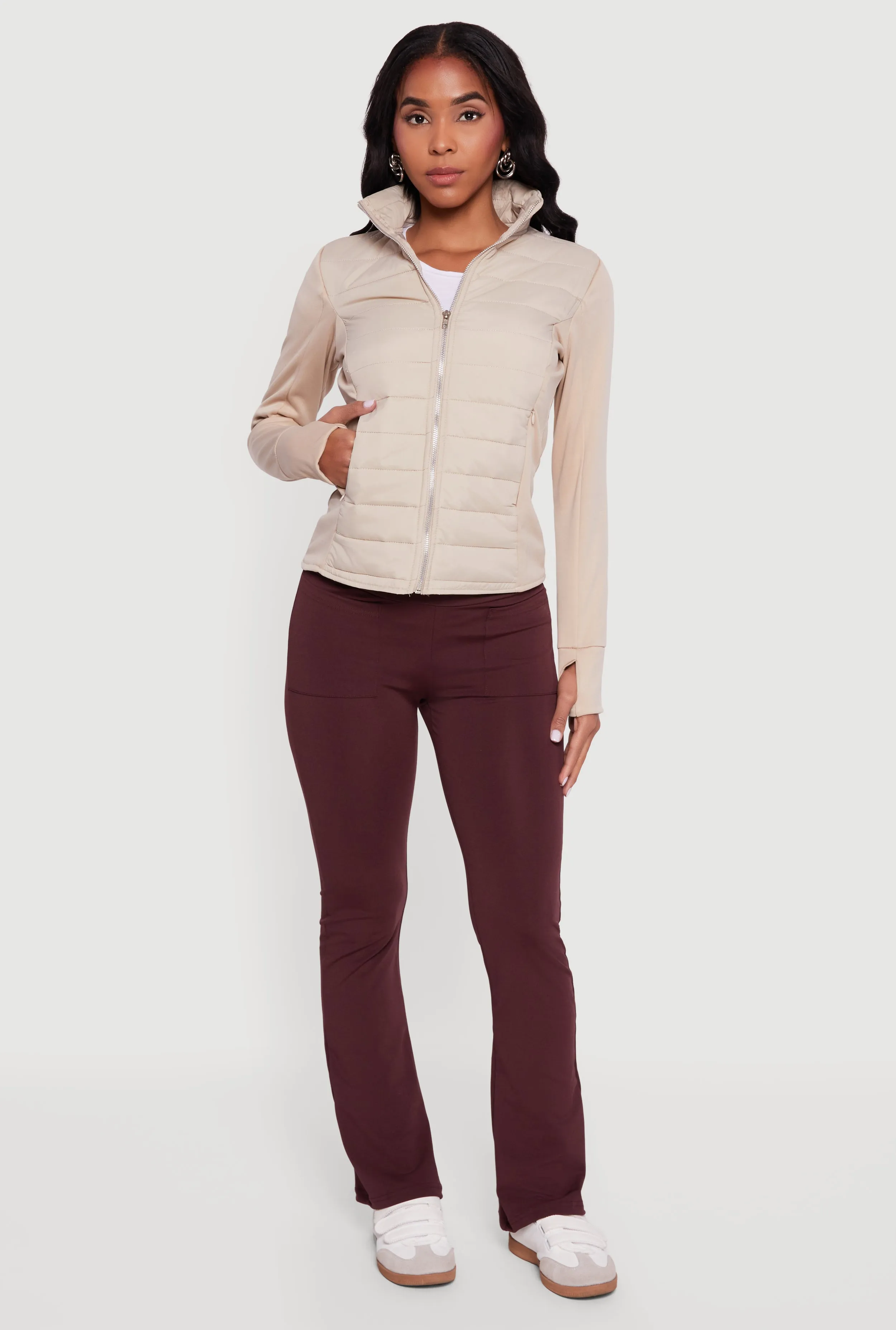 Lightweight Zip Front Puffer Jacket with Thumb Holes sold by Rainbow