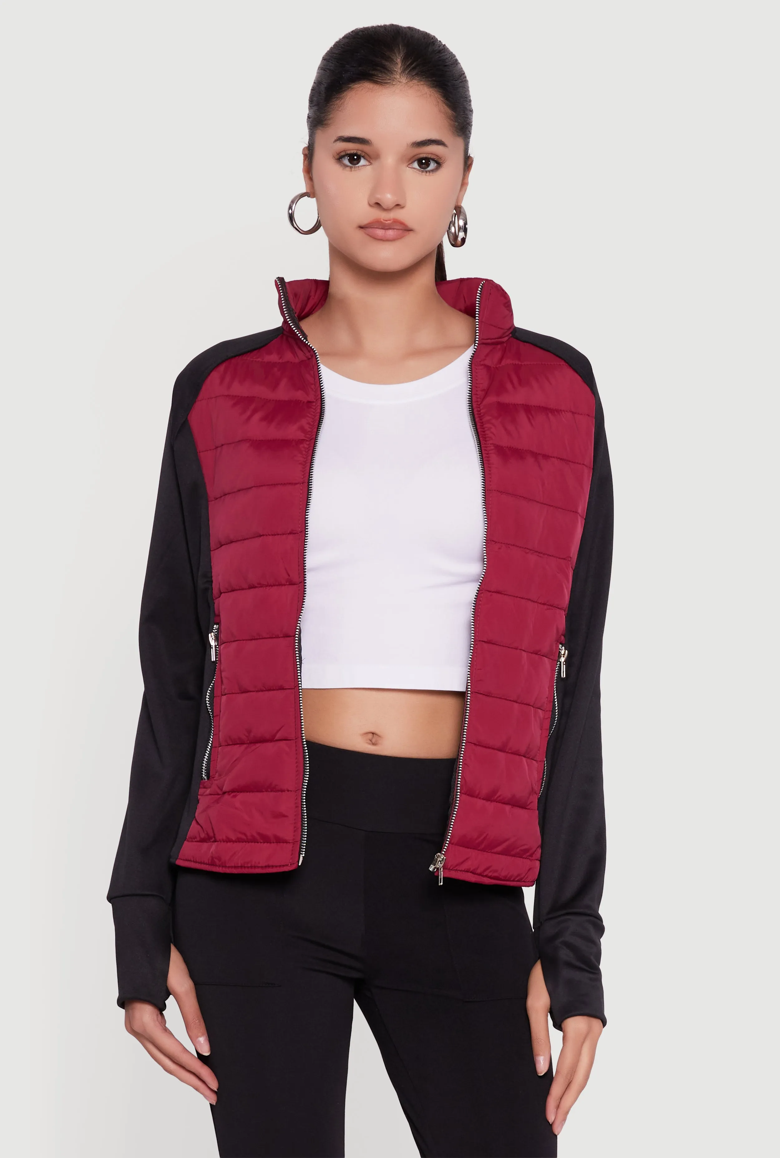 Color Block Lightweight Puffer Jacket with Thumb Holes sold by Rainbow product image thumbnail 2