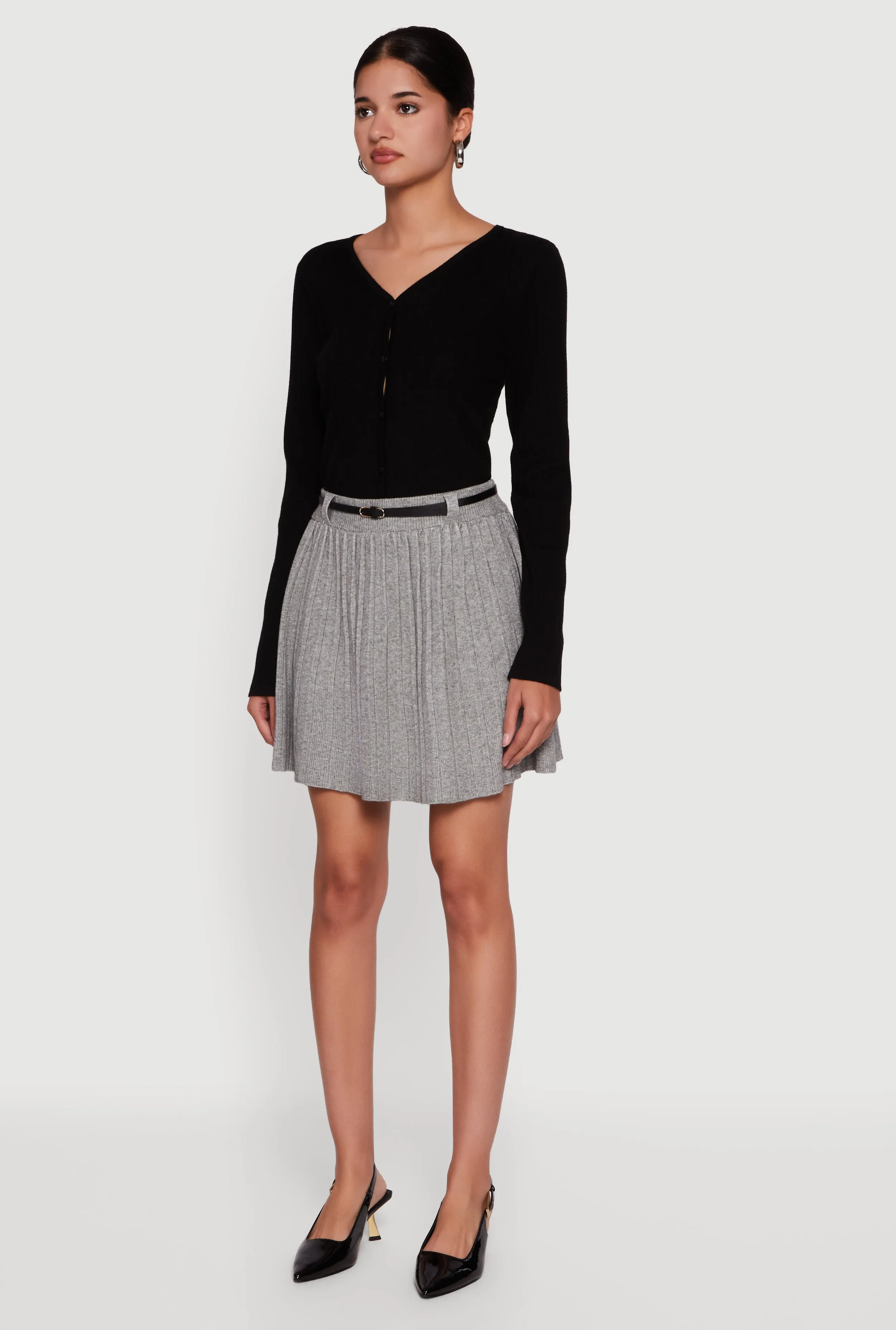 Marled High Waisted Pleated Skirt with Belt sold by Rainbow product image thumbnail 3