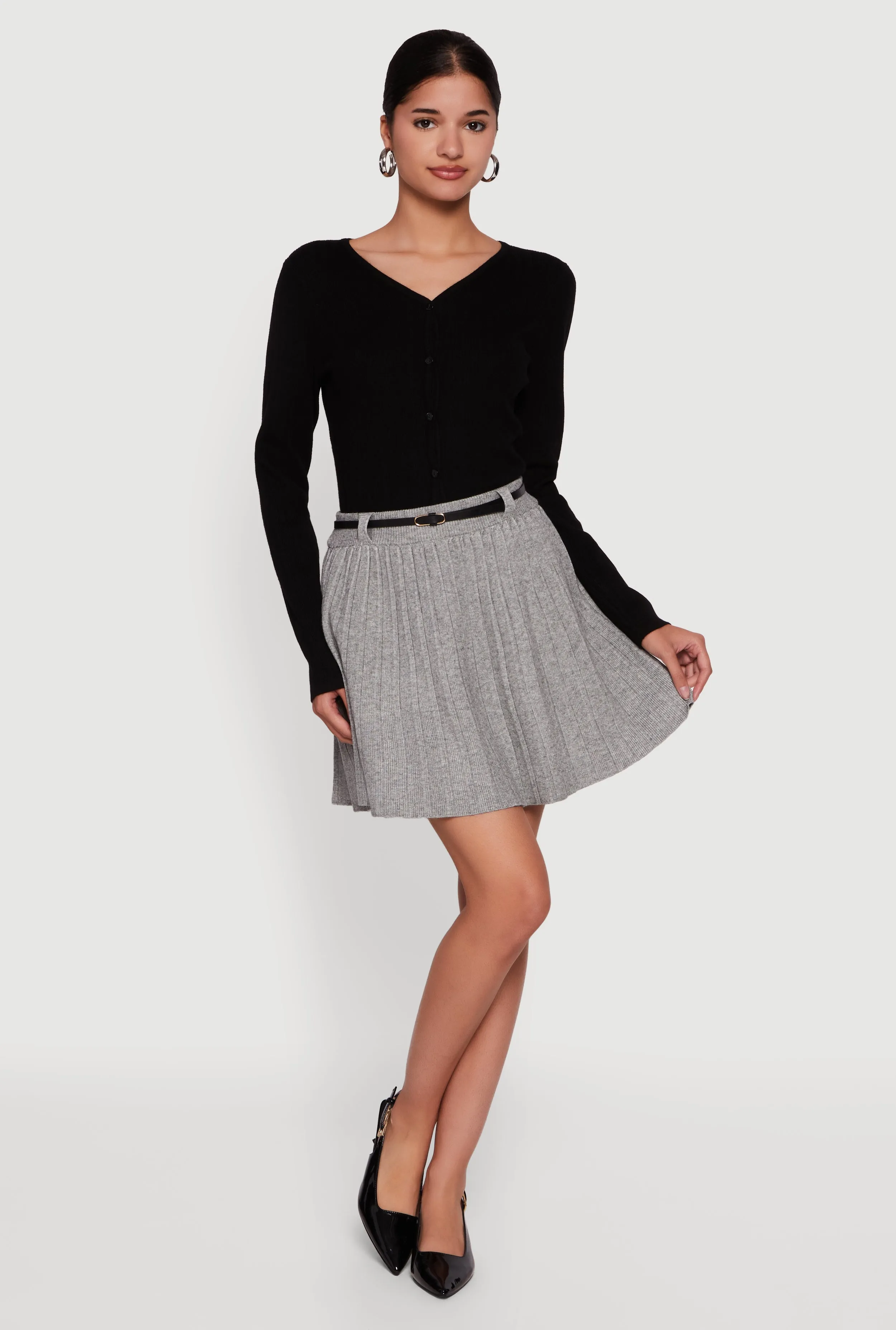 Marled High Waisted Pleated Skirt with Belt sold by Rainbow product image thumbnail 2