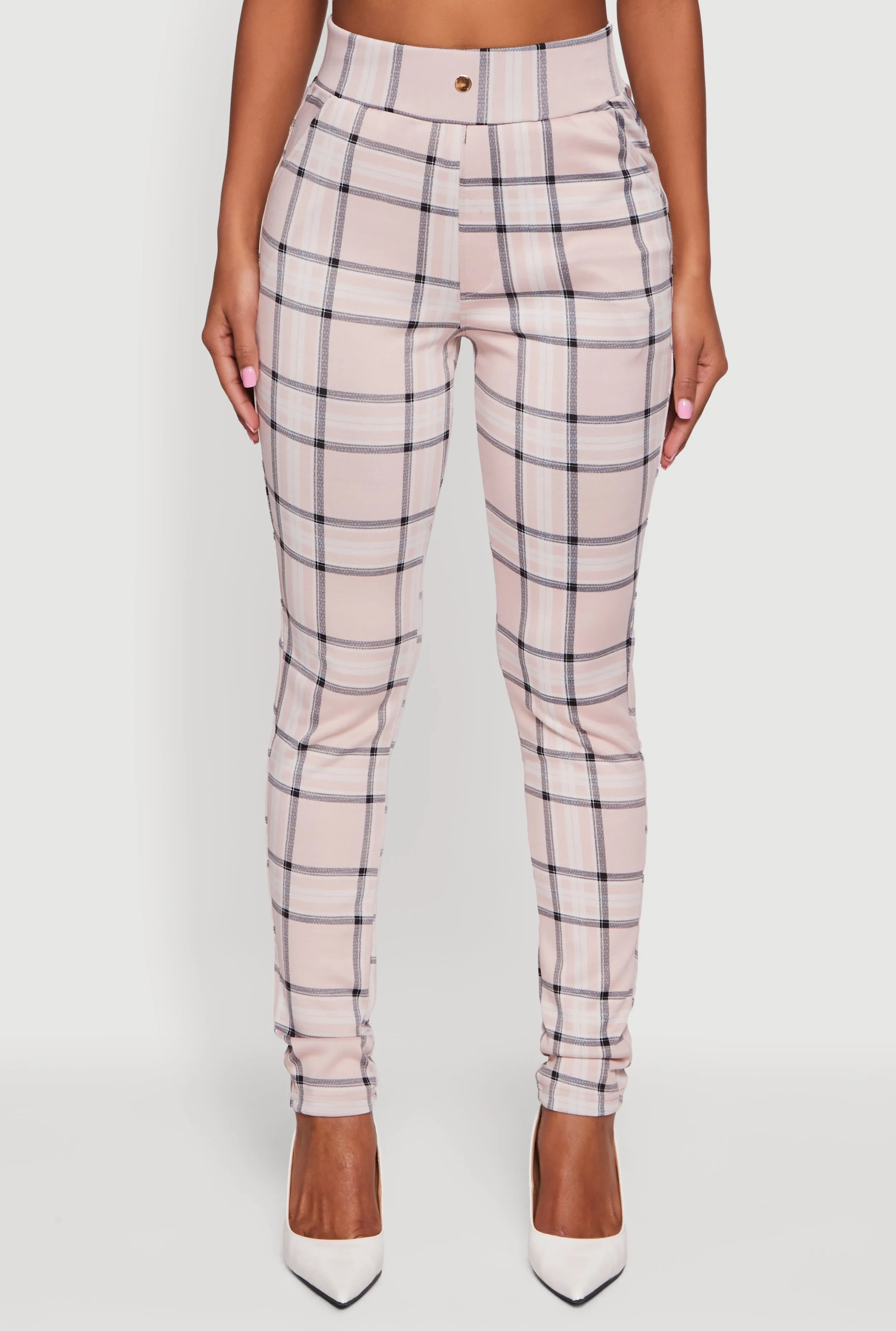 High Waisted Pull On Plaid Skinny Dress Pants sold by Rainbow product image thumbnail 5